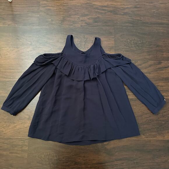 Maeve Anthropologie navy blue long sleeve cold shoulder top size 0 - Picture 6 of 12